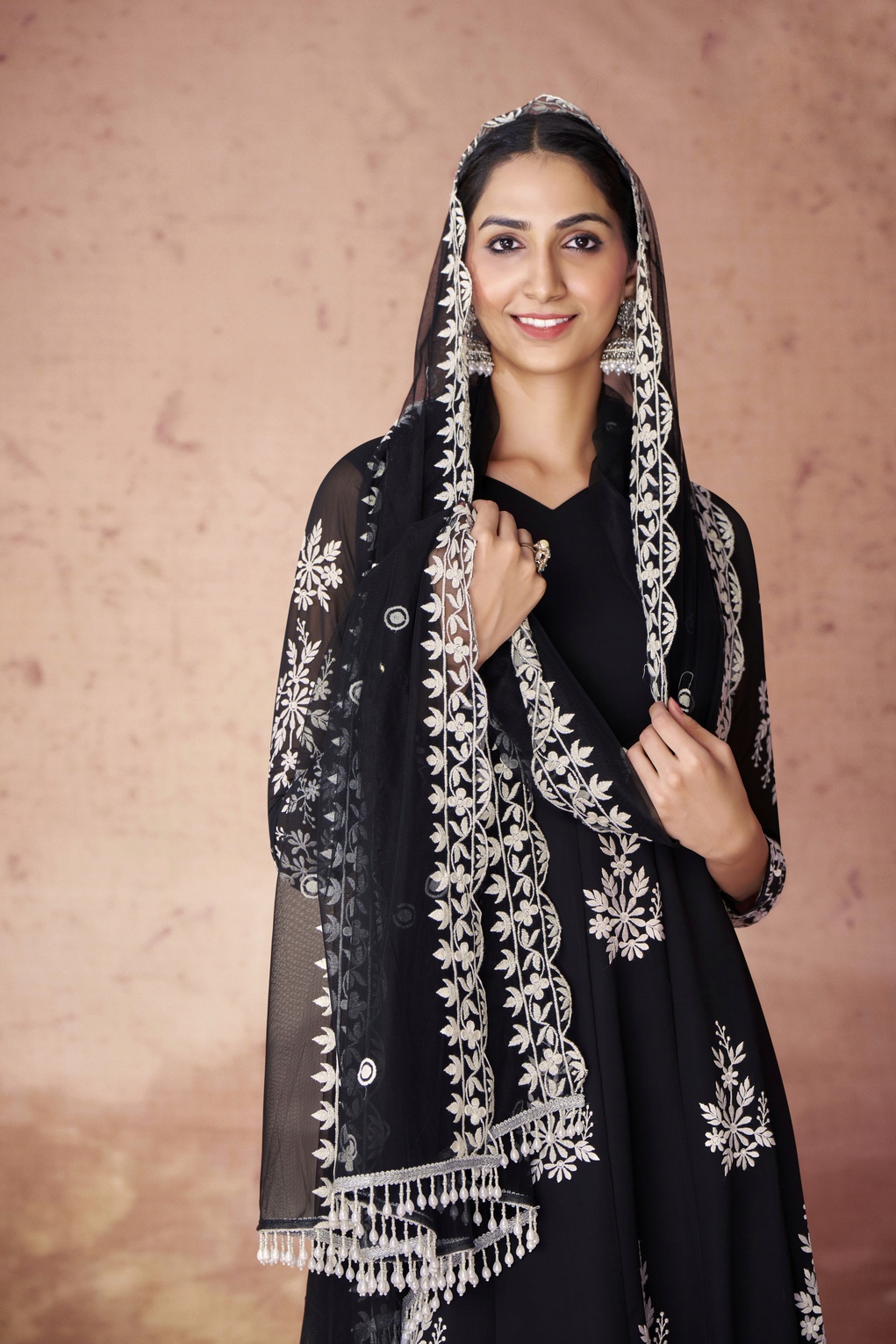 Black Anarkali Kurta Set With Georgette Pants