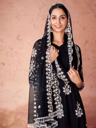 Black Anarkali Kurta Set with Georgette Pants