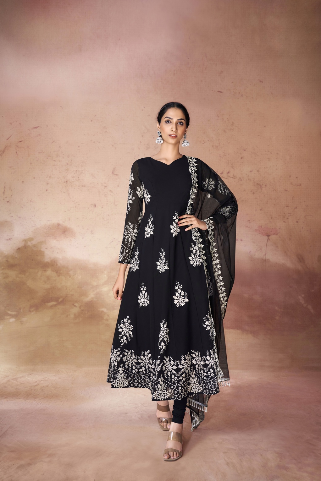 Black Anarkali Kurta Set With Georgette Pants