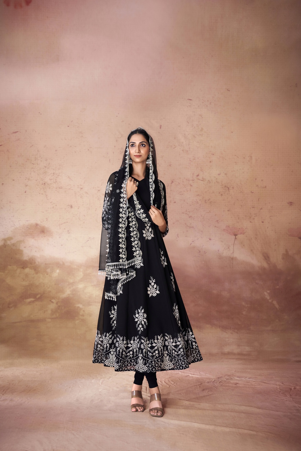 Black Anarkali Kurta Set With Georgette Pants