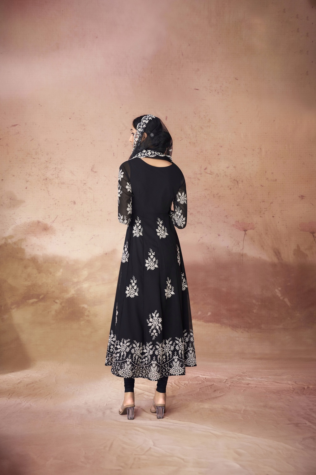 Black Anarkali Kurta Set With Georgette Pants