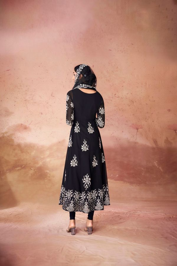Black Anarkali Kurta Set With Georgette Pants