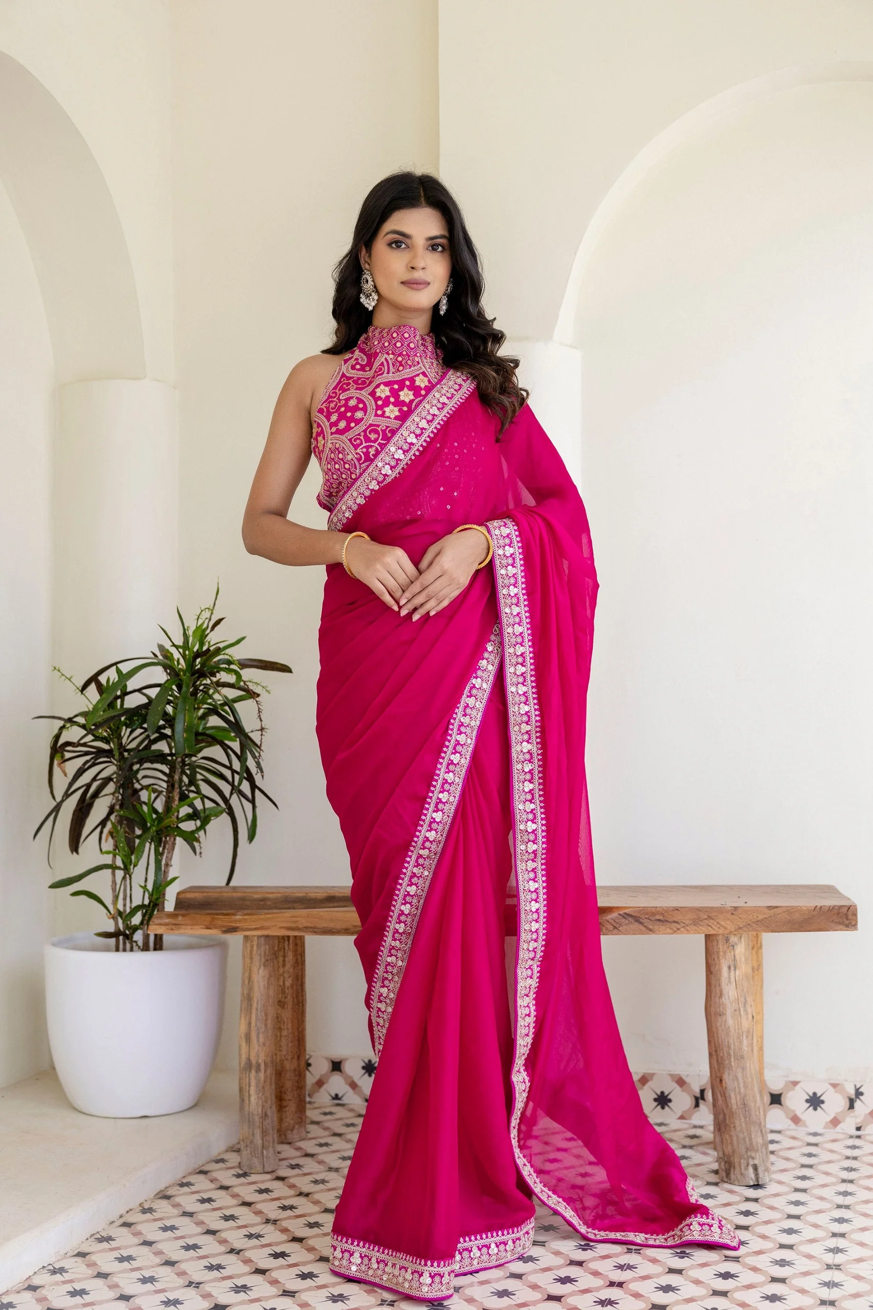 Pink Rangoli Silk Saree with Cording Embroidery and Double Sequins Work