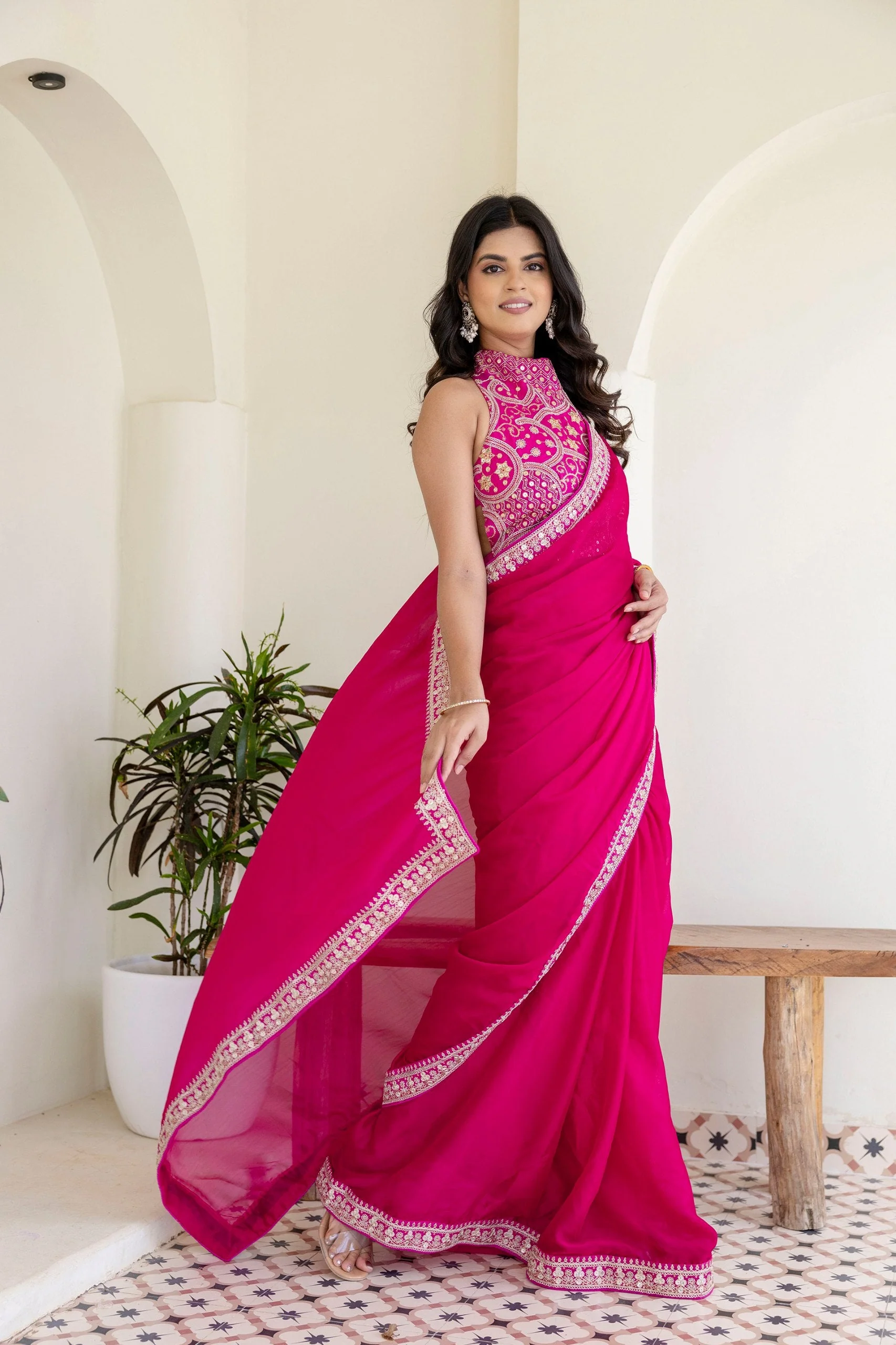 Pink Rangoli Silk Saree with Cording Embroidery and Double Sequins Work
