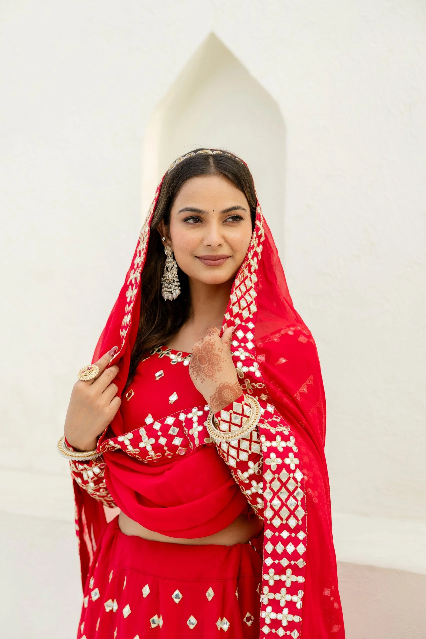 Red Georgette Foil Embroidered Lehenga Set with Dupatta, Semi Stitched Lehenga and Unstitched Blouse