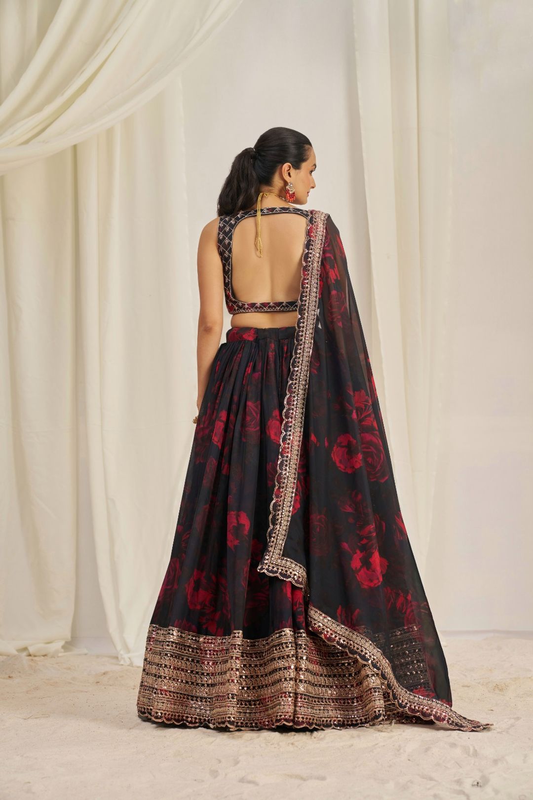 Floral Digital Printed Organza Lehenga with Zari, Dori and Sequin Embroidery, Semi Stitched Lehenga with Organza Dupatta
