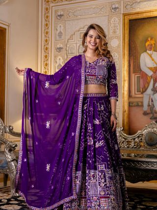 Blooming Georgette Sequins and Thread Embroidered Lehenga Set with Georgette Dupatta