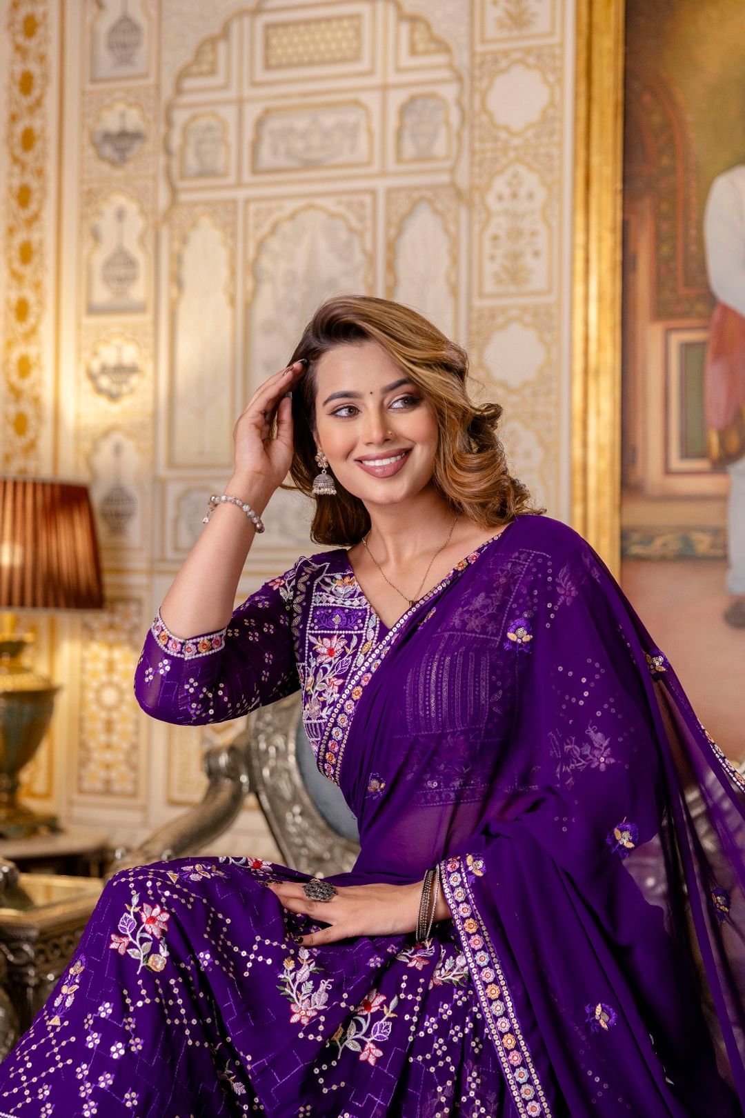 Blooming Georgette Sequins and Thread Embroidered Lehenga Set with Georgette Dupatta