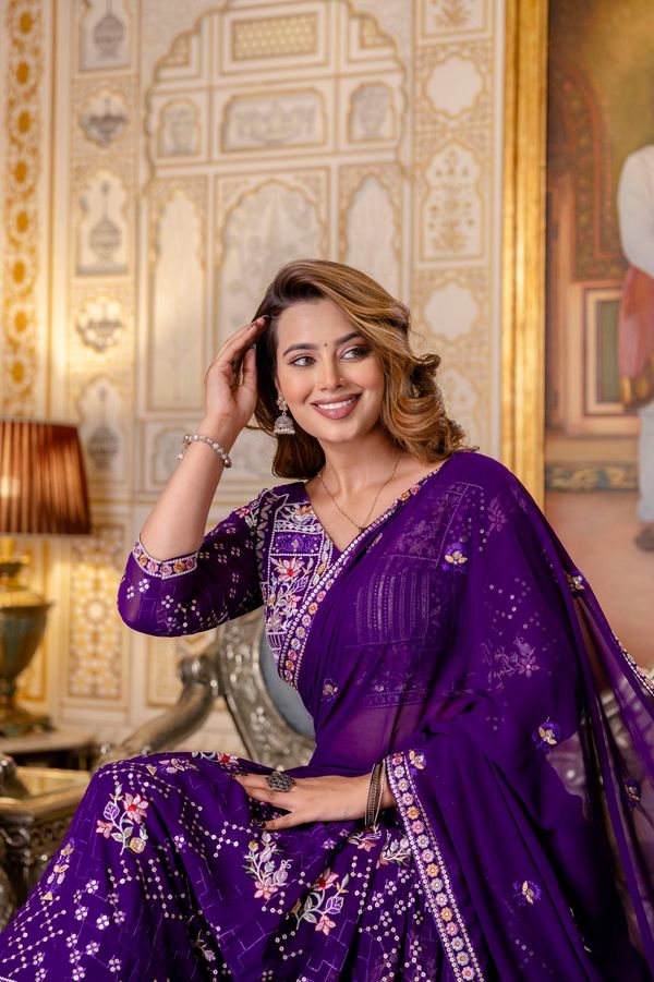 Blooming Georgette Sequins and Thread Embroidered Lehenga Set with Georgette Dupatta