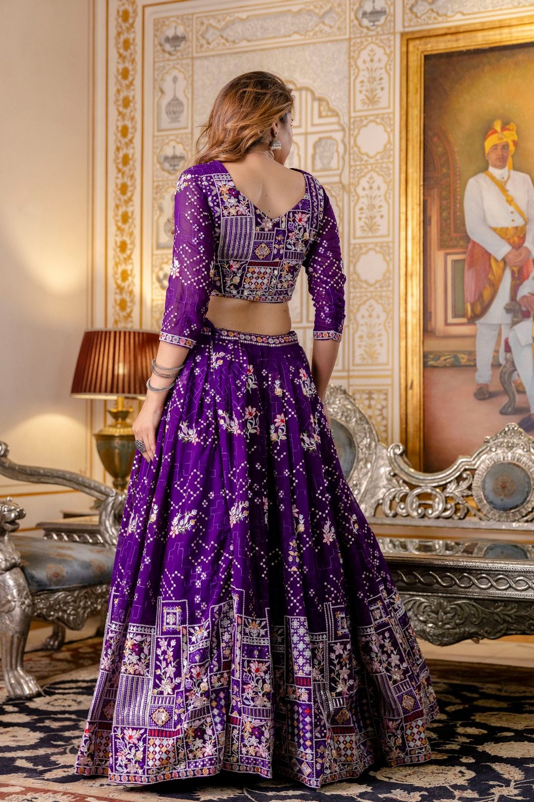 Blooming Georgette Sequins and Thread Embroidered Lehenga Set with Georgette Dupatta