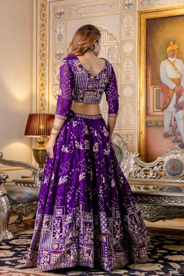 Blooming Georgette Sequins and Thread Embroidered Lehenga Set with Georgette Dupatta