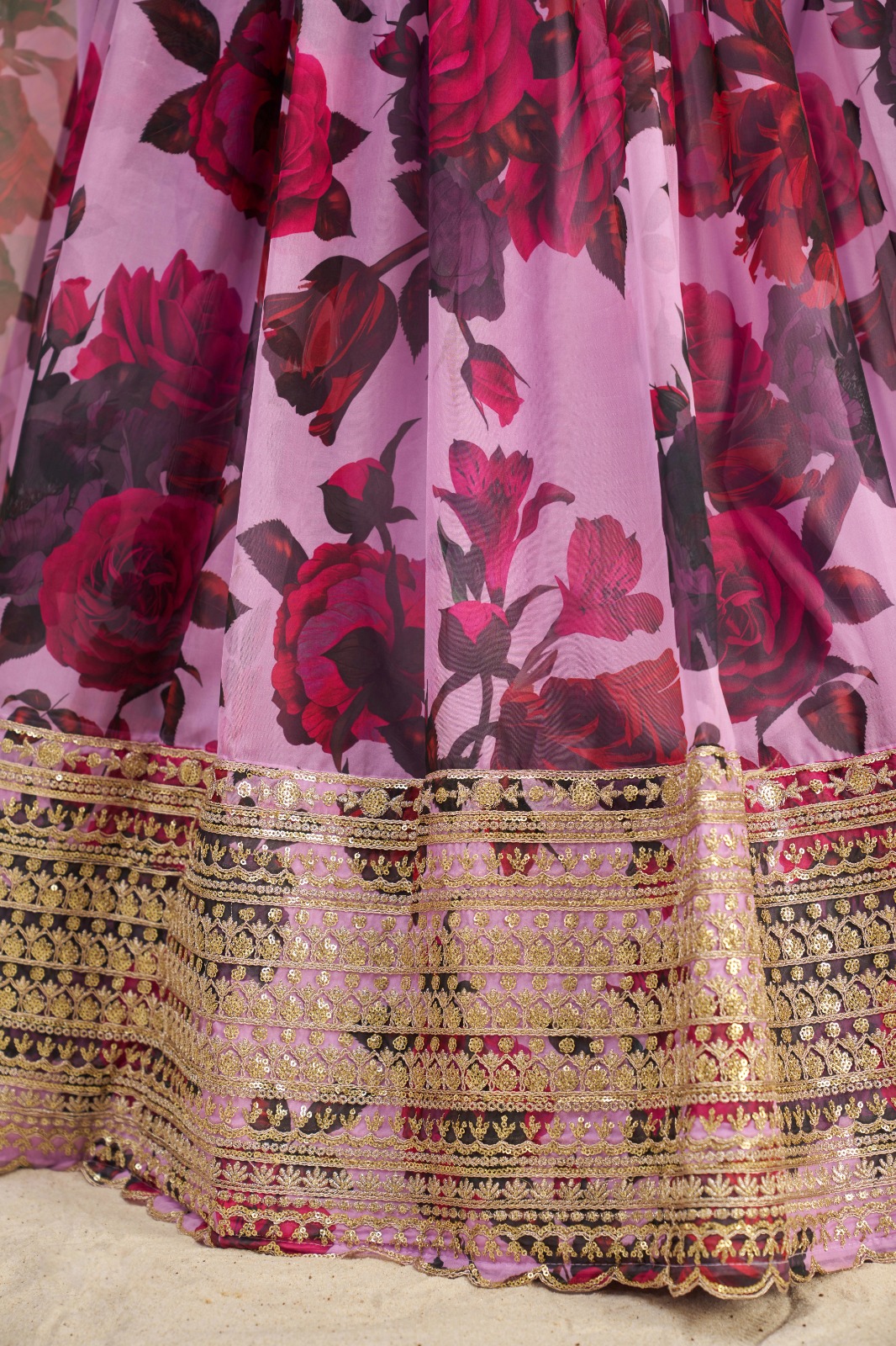 Floral Digital Printed Organza Lehenga with Zari, Dori and Sequin Embroidery