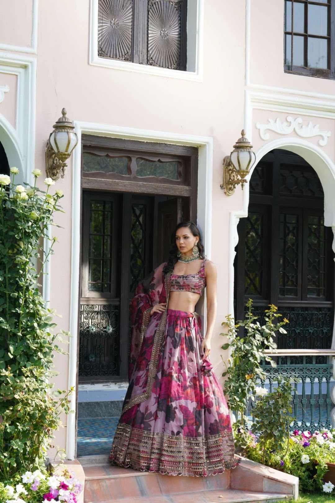 Floral Digital Printed Organza Lehenga with Zari, Dori and Sequin Embroidery