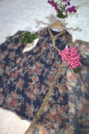 Floral Digital Printed Chiffon Kurti Palazzo Set with Zari Embroidery