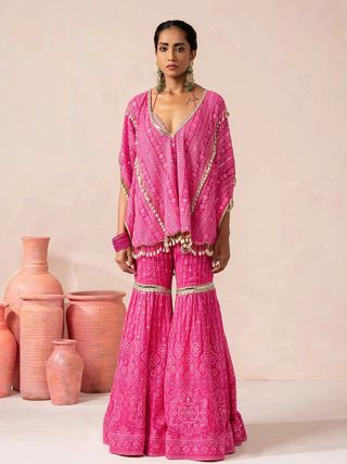 Georgette  Sharara Set with Heavy Thread, Sequin and Mirror Embroidery