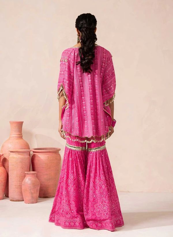Georgette  Sharara Set with Heavy Thread, Sequin and Mirror Embroidery