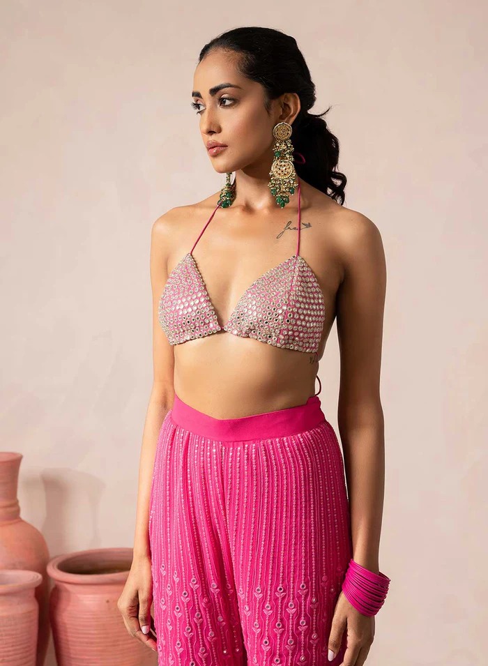 Georgette  Sharara Set with Heavy Thread, Sequin and Mirror Embroidery