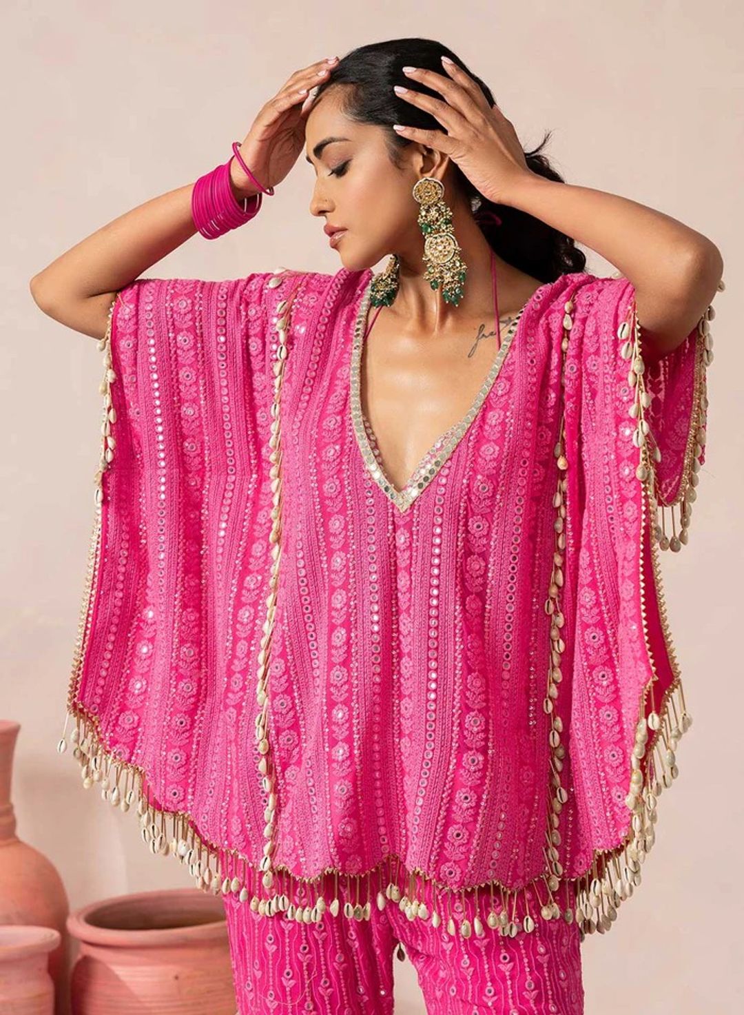 Georgette  Sharara Set with Heavy Thread, Sequin and Mirror Embroidery