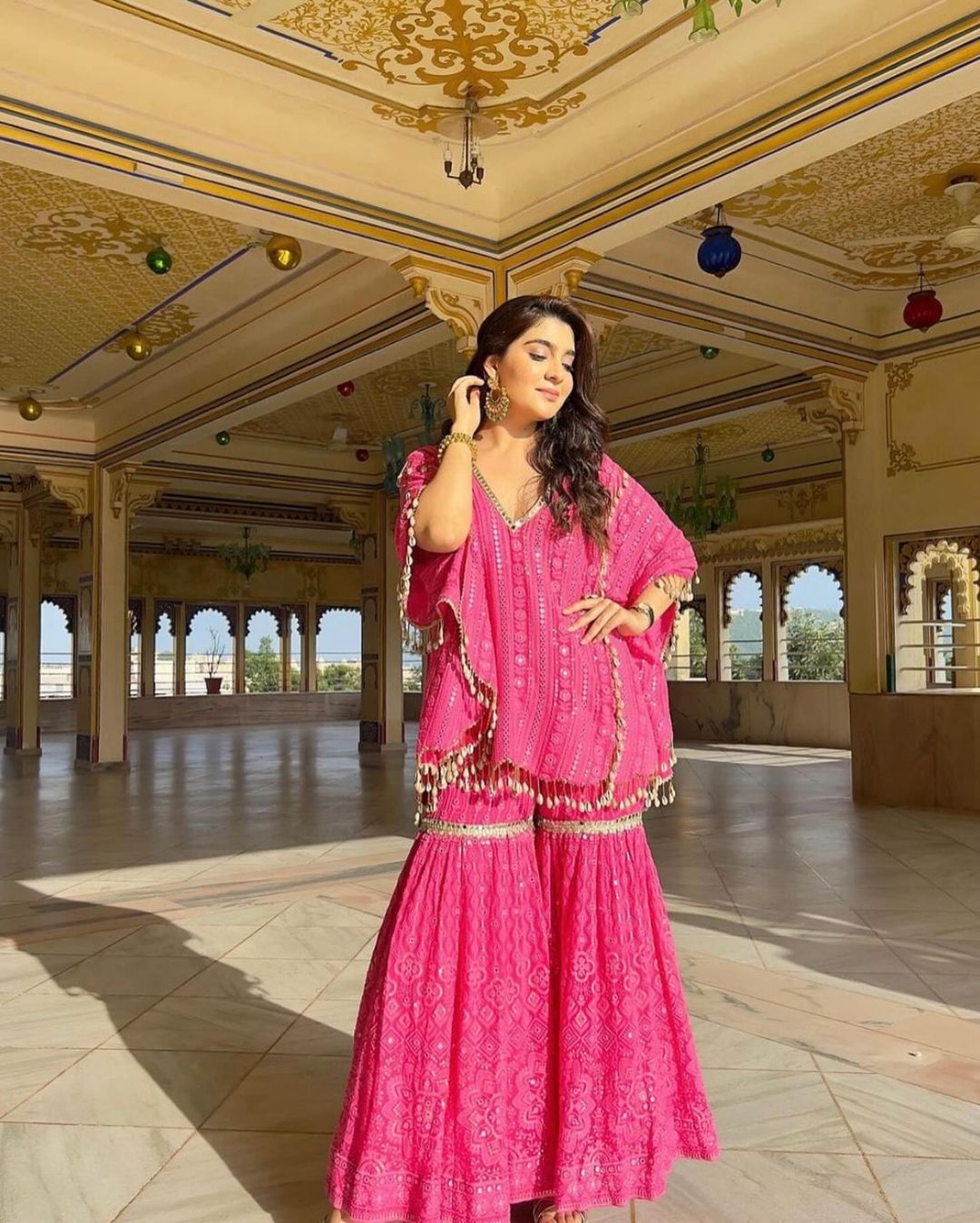 Georgette  Sharara Set with Heavy Thread, Sequin and Mirror Embroidery