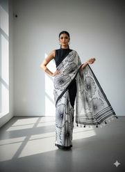 Aesthetic Monochrome Marshmallow Georgette Saree - BLACK