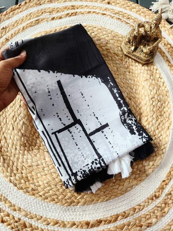 Aesthetic Monochrome Marshmallow Georgette Saree