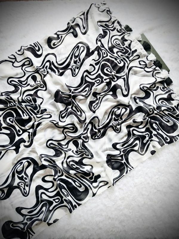 Aesthetic Monochrome Marshmallow Georgette Saree