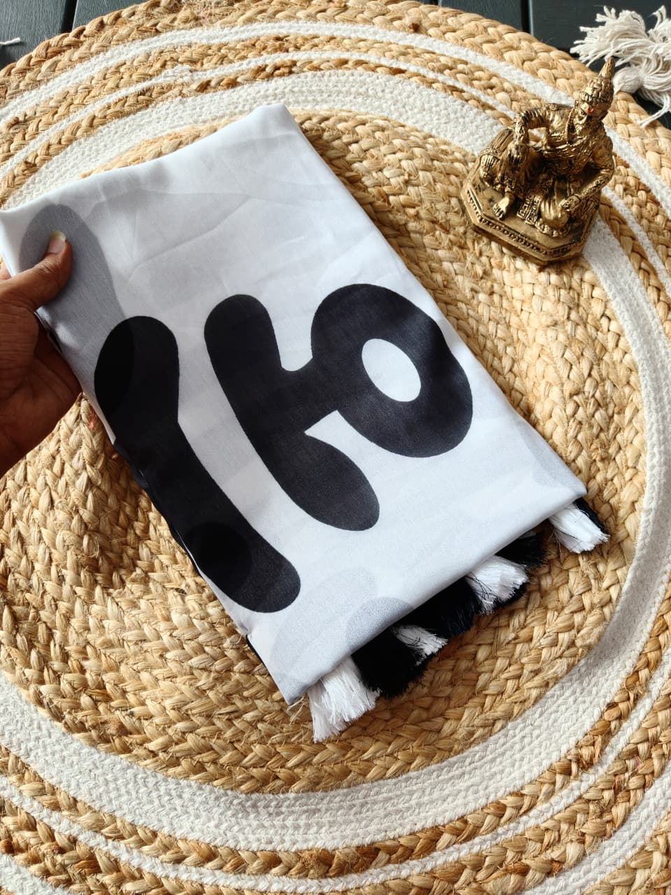 Aesthetic Monochrome Marshmallow Georgette Saree