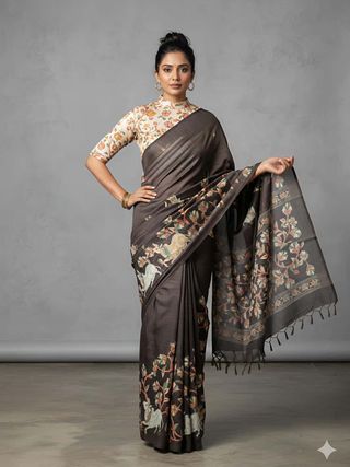 Heavy Handloom Tussar Silk Saree with Animal Digital Print