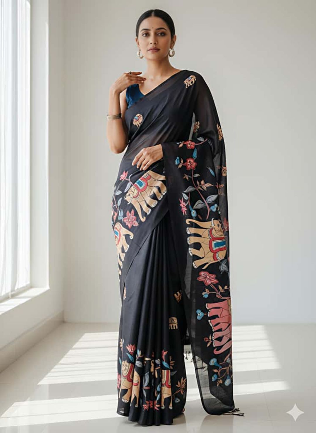 Heavy Handloom Tussar Silk Saree with Animal Digital Print