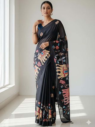 Heavy Handloom Tussar Silk Saree with Animal Digital Print