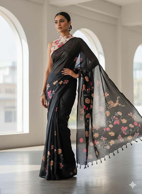 Heavy Handloom Tussar Silk Saree with Animal Digital Print