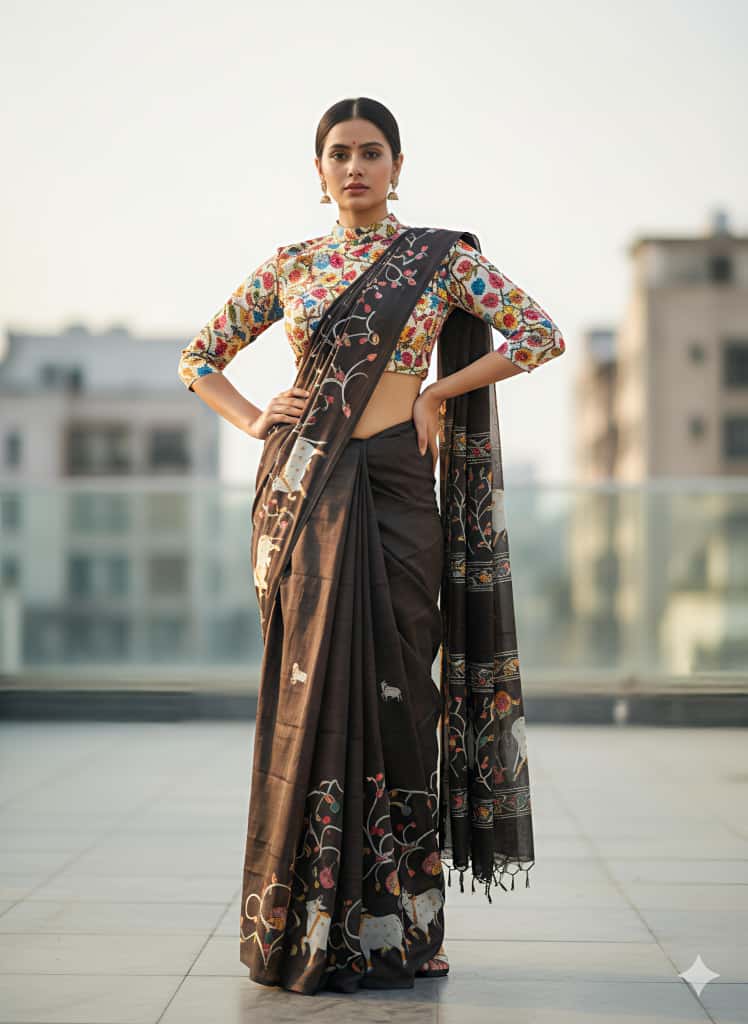 Heavy Handloom Tussar Silk Saree with Animal Digital Print