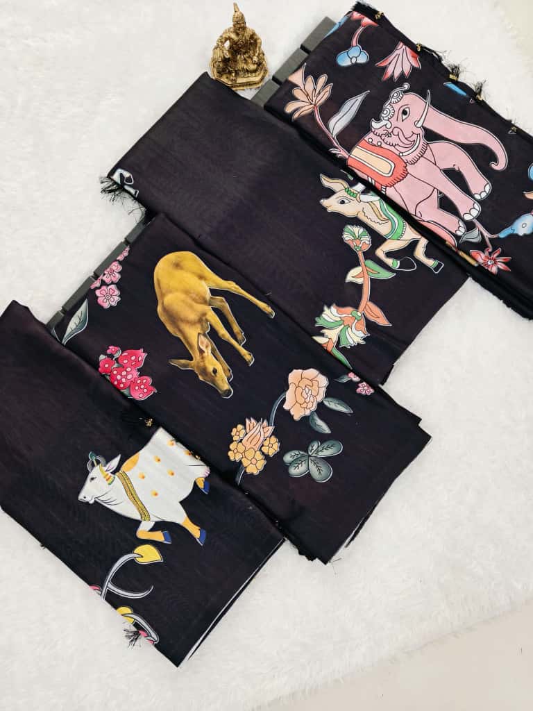 Heavy Handloom Tussar Silk Saree with Animal Digital Print