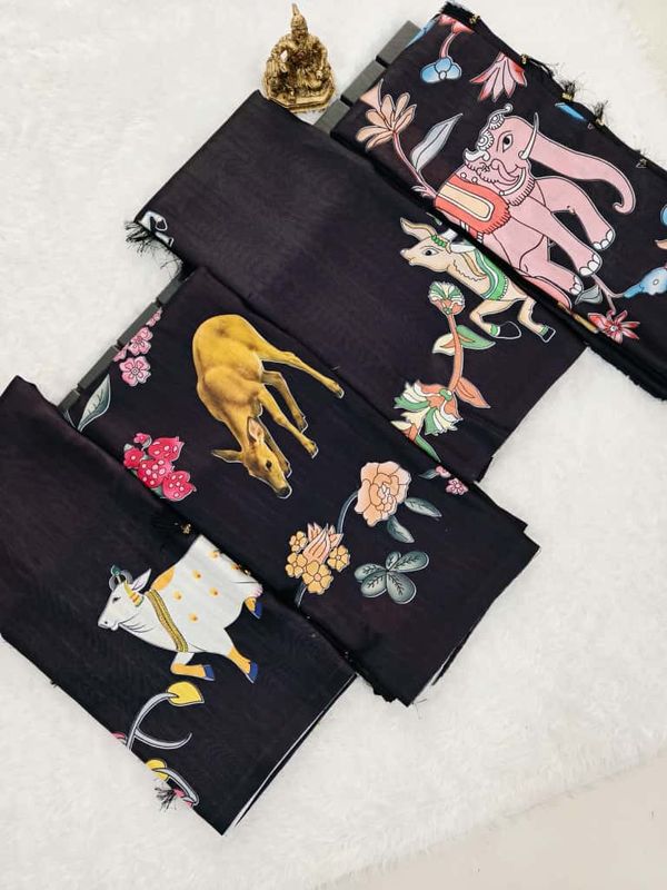 Heavy Handloom Tussar Silk Saree with Animal Digital Print