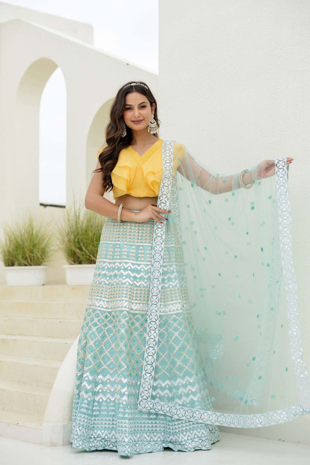 Moonlight Charm Foil Sequin Organza Lehenga