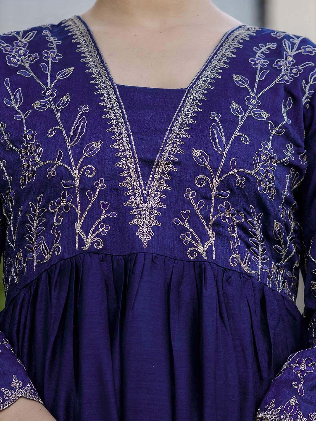 Silk Embroidered Kurti Pant Set with Matching Dupatta