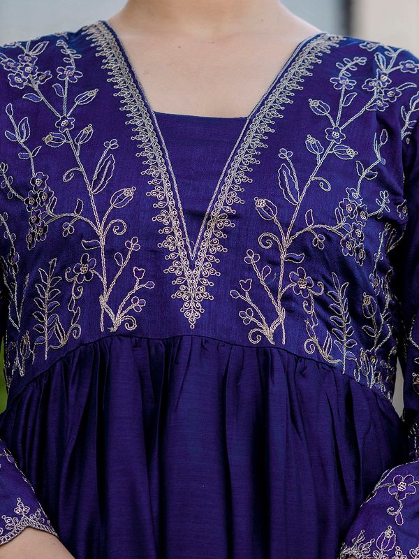 Silk Embroidered Kurti Pant Set with Matching Dupatta