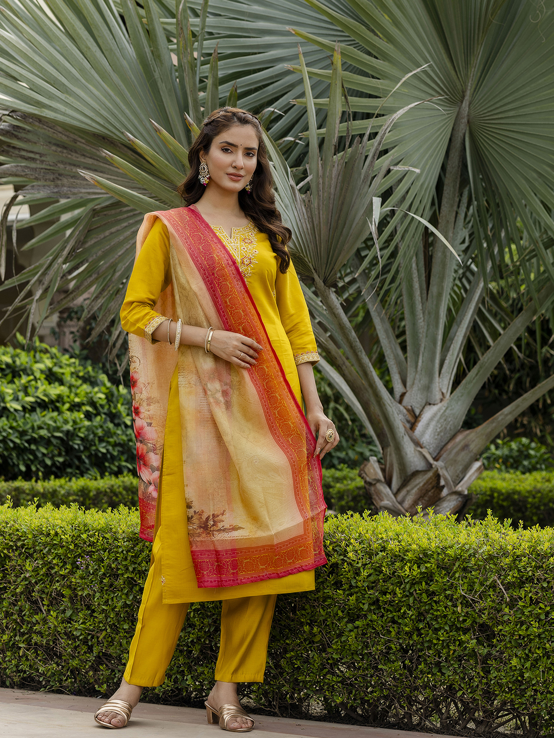 Rayon Embroidered Kurti Pant Set with Taby Dupatta for Women