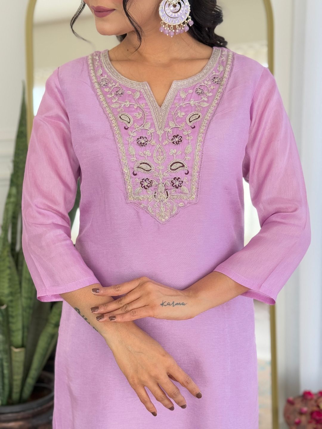 Lavender Kurti Pant Set with Dupatta