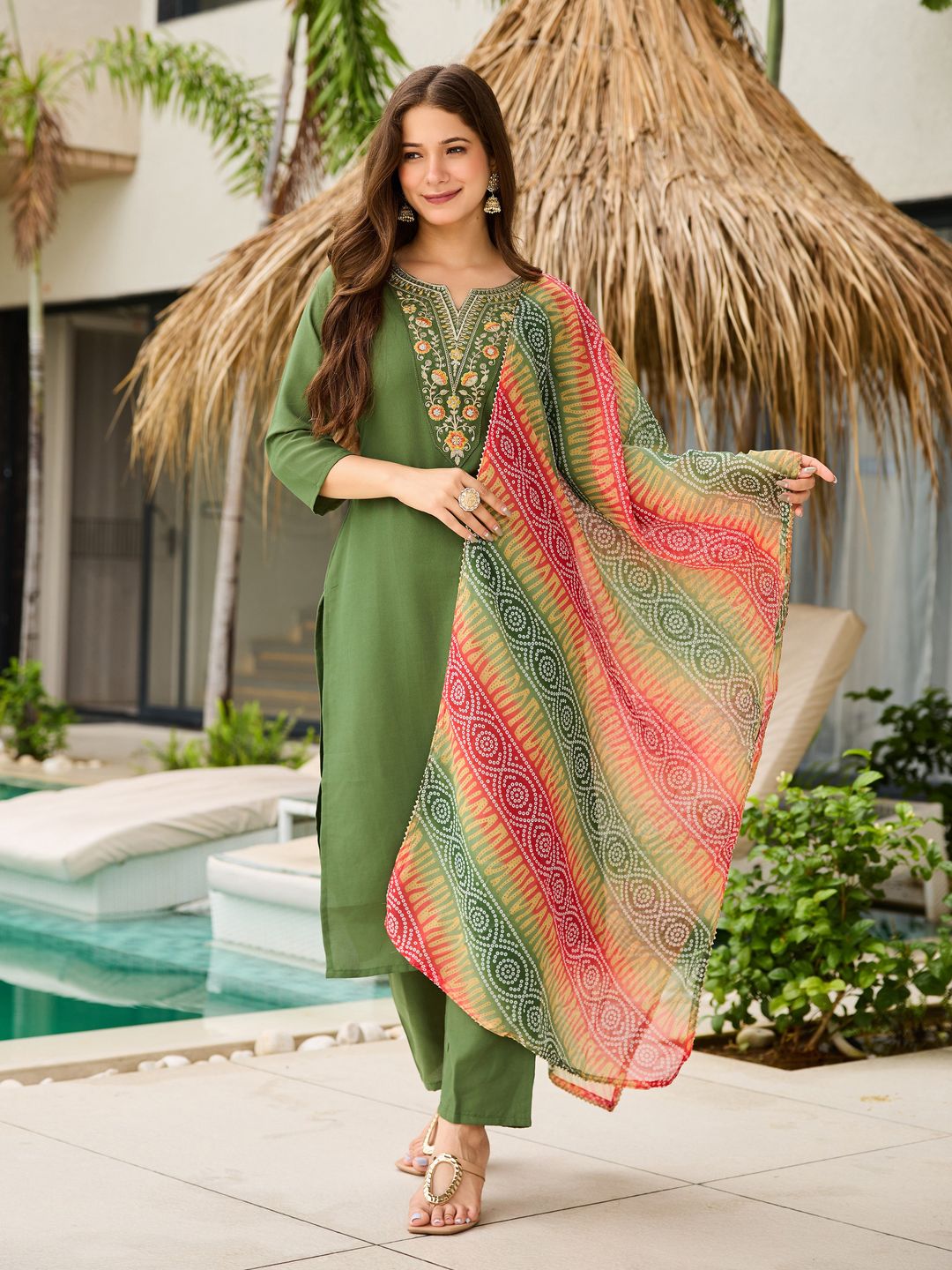 Pista Green Kurti Pant Set with Dupatta