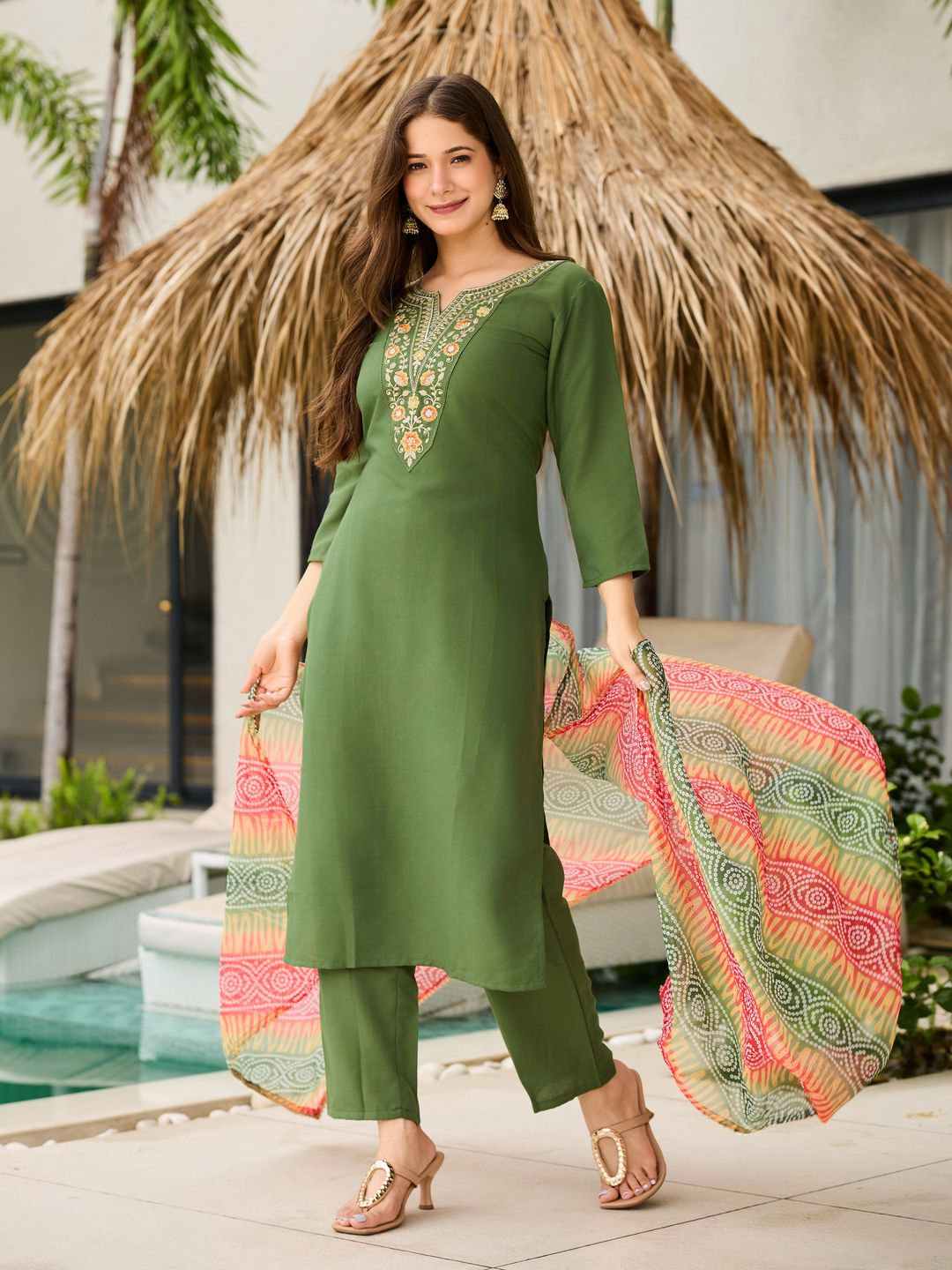 Pista Green Kurti Pant Set with Dupatta