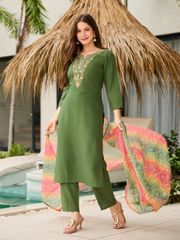 Pista Green Kurti Pant Set with Dupatta