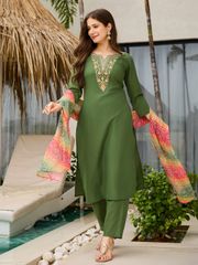 Pista Green Kurti Pant Set with Dupatta