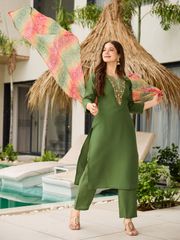 Pista Green Kurti Pant Set with Dupatta
