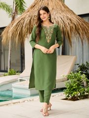 Pista Green Kurti Pant Set with Dupatta