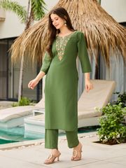 Pista Green Kurti Pant Set with Dupatta