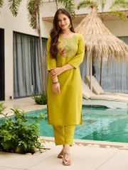 Yellow  Kurti Pant Set with Taby Dupatta