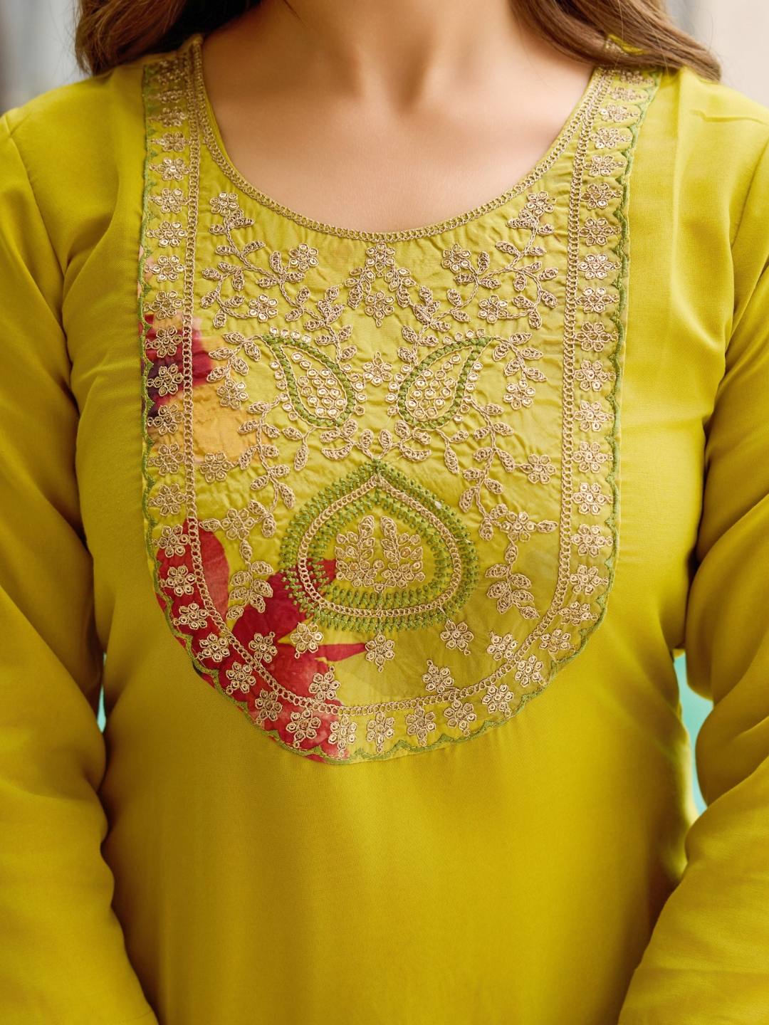 Yellow  Kurti Pant Set with Taby Dupatta