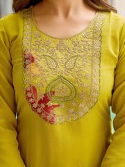 Yellow  Kurti Pant Set with Taby Dupatta