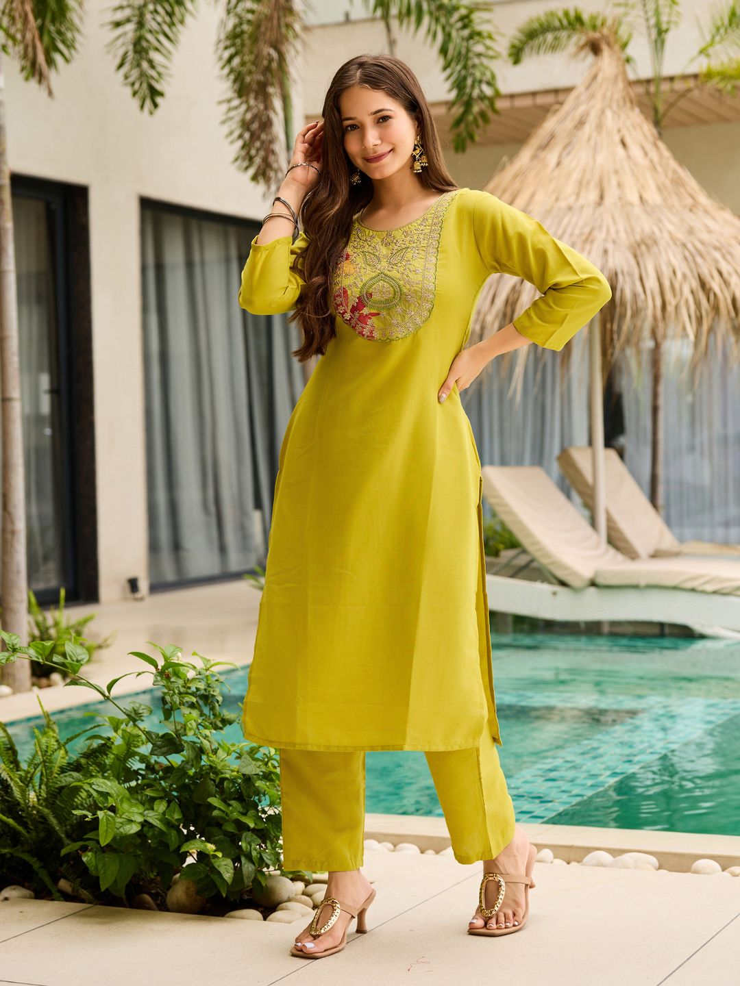 Yellow  Kurti Pant Set with Taby Dupatta